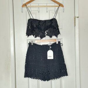 NEW‎ Revolve Rumer Ines Crochet Lace High Waist Shorts Beach Boho Black Medium